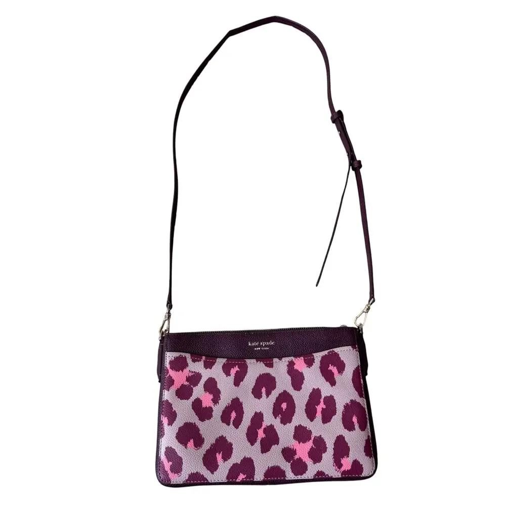 Kate Spade New York margaux leopard medium convertible crossbody bag Burgundy